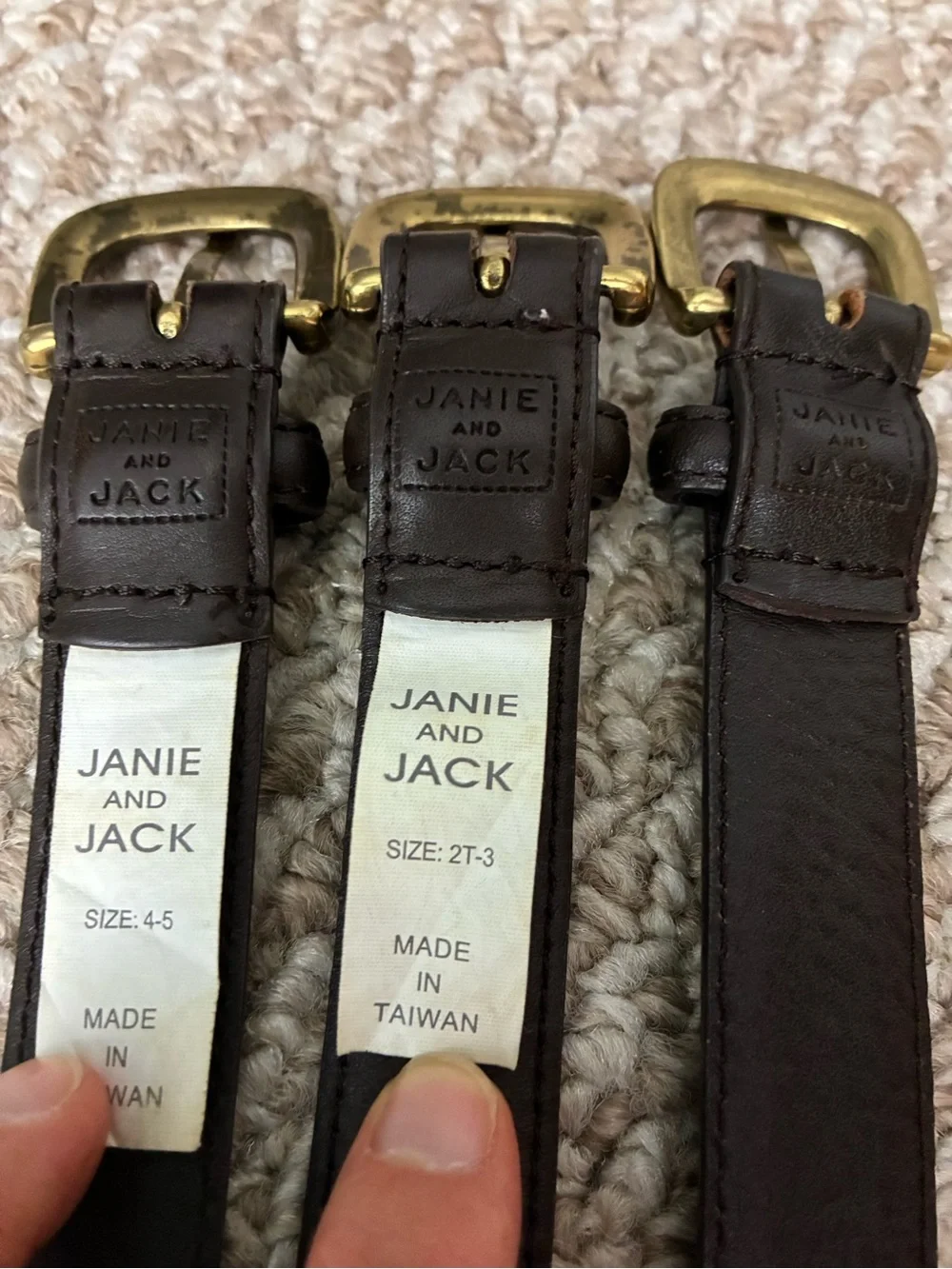 Janie and Jack lot of 3 brown leather belts 2T, 2T/3, 4/5